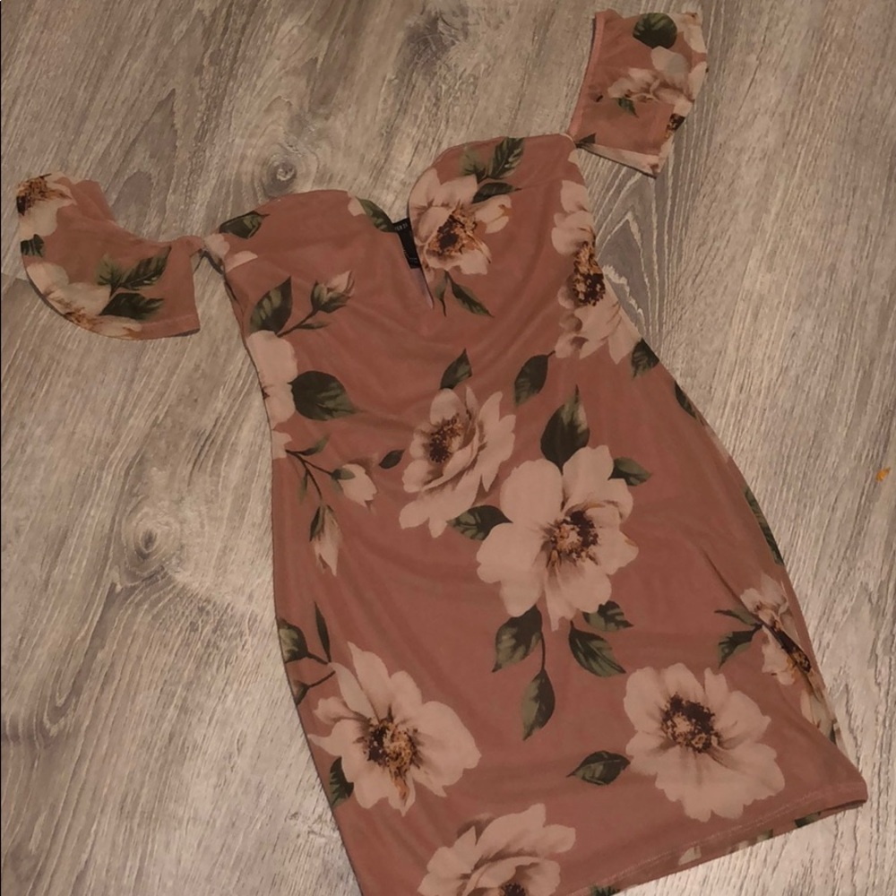 Pink floral off the shoulder dress